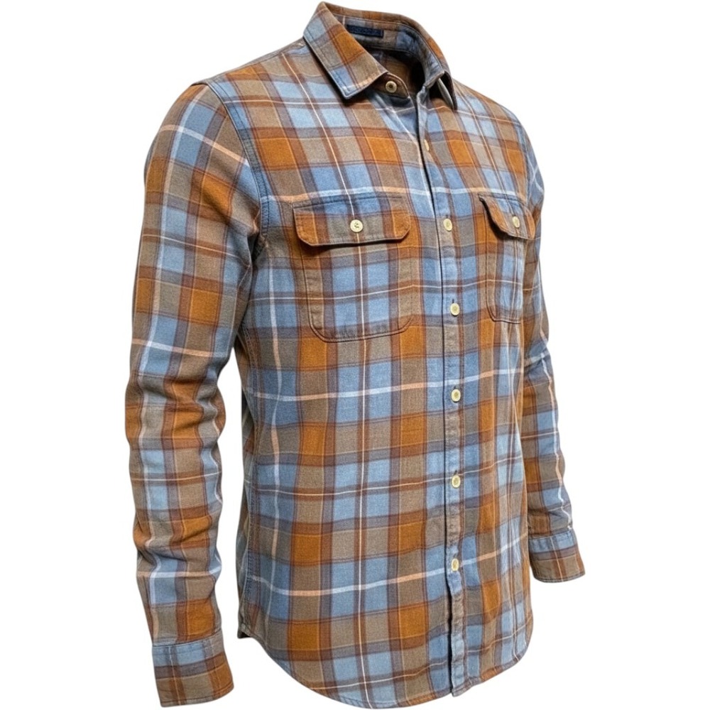Lucky Brand Classic Fit Blue Brown Check Button Down Shirt Men's Small